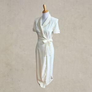 Vintage 80s Renzo Armoni Ivory Wrap Dress NWT Made USA Bridal Minimalist 10P